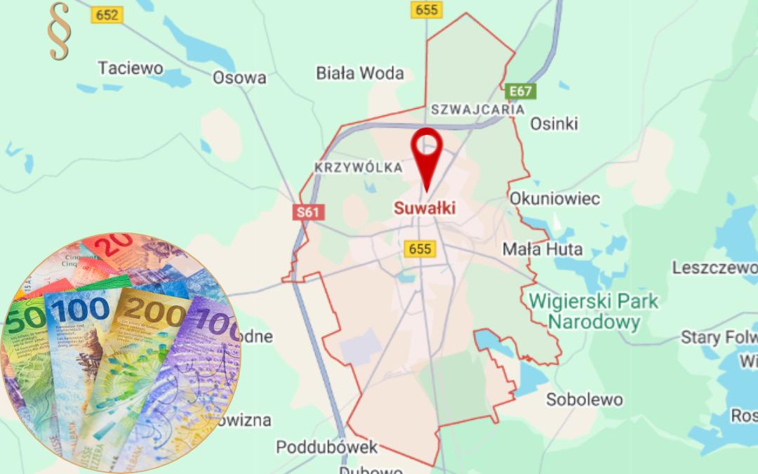 Mapa Polski z zaznaczonym miastem Suwałki – kredyt frankowy Suwałki, kancelaria Jakubowska, Dyś i Wspólnicy